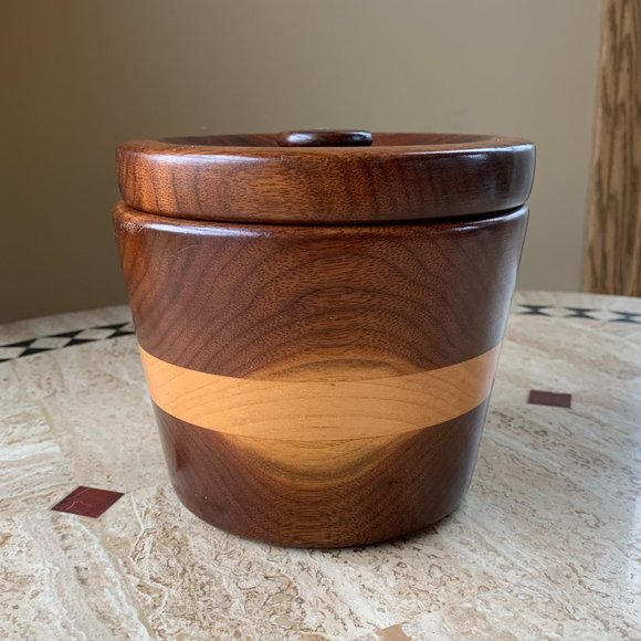 Solid Wood Jar with Lid Hand Crafted Turned Container Rustic Decor - Picture 5 of 6